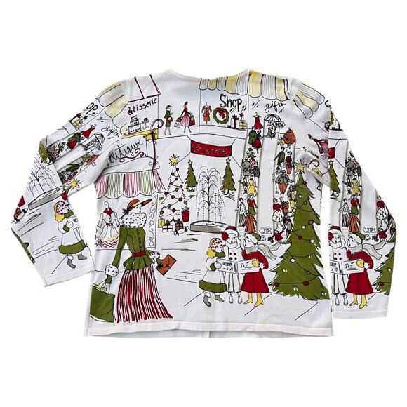 Christopher & Banks Holiday Christmas Mall Scene Sweater Cardigan Sz L As-Is - Picture 6 of 7